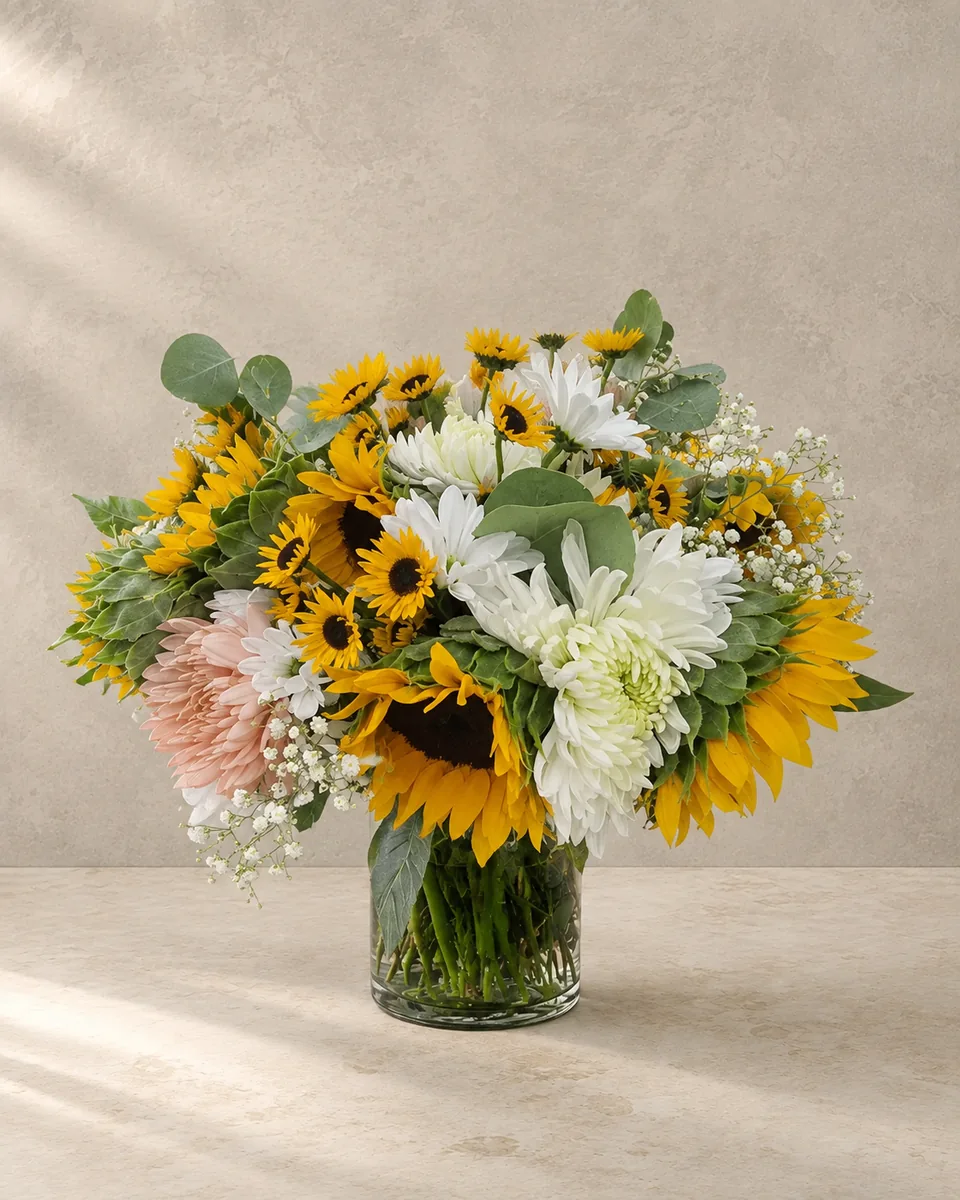 Amber sunflower arrangement