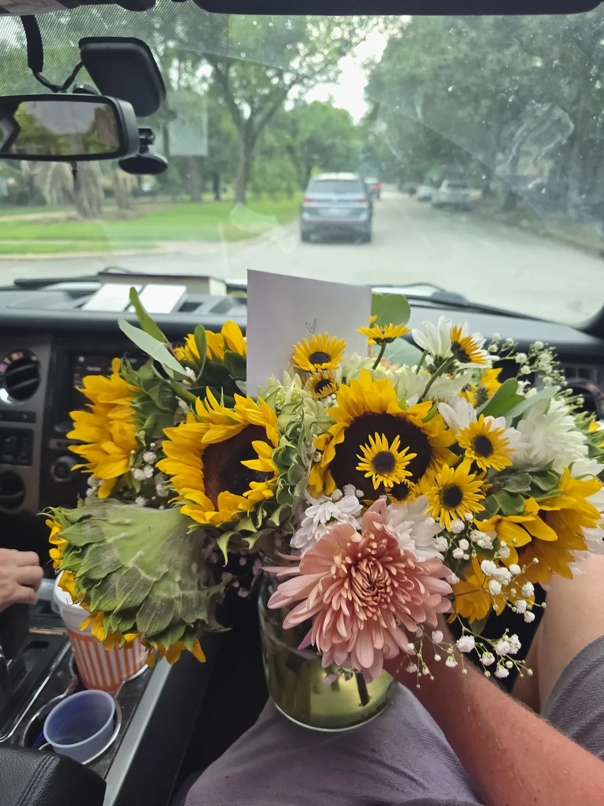 Cheerful sunflower and pink chrysanthemum get-well bouquet — Houston hospital and home delivery by Lola in Bloom